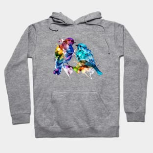 Birds Couple Colourful Art | Watercolor Painting of the Birds Hoodie